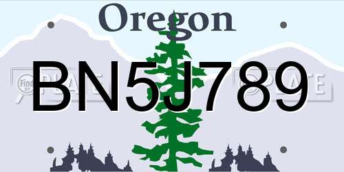 BN5J789 Oregon License Plate
