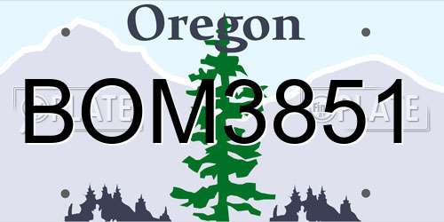 BOM3851 Oregon License Plate