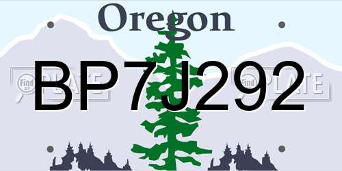 BP7J292 Oregon License Plate