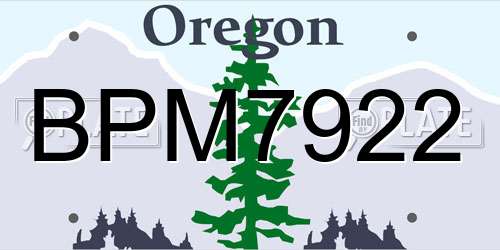 BPM7922 Oregon License Plate