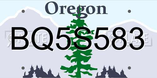 BQ5S583 Oregon License Plate