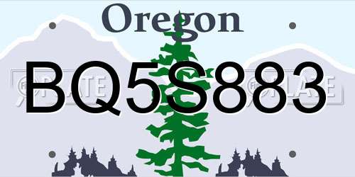 BQ5S883 Oregon License Plate