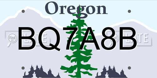 BQ7A8B Oregon License Plate