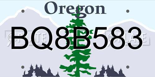 BQ8B583 Oregon License Plate