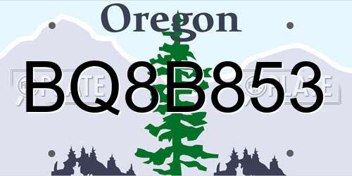 BQ8B853 Oregon License Plate