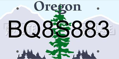 BQ8S883 Oregon License Plate