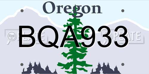 BQA933 Oregon License Plate
