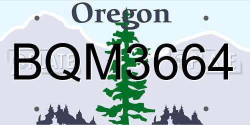 BQM3664 Oregon License Plate