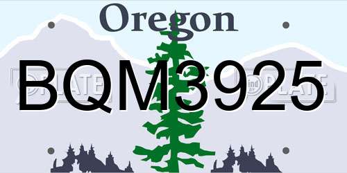 BQM3925 Oregon License Plate