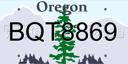 BQT8869 Oregon License Plate