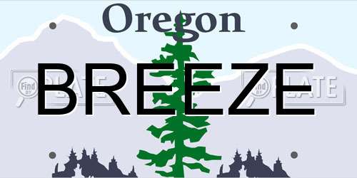 BREEZE Oregon License Plate