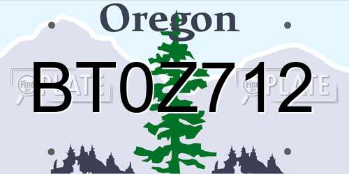 BT0Z712 Oregon License Plate