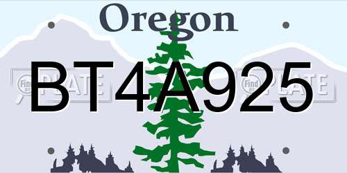 BT4A925 Oregon License Plate