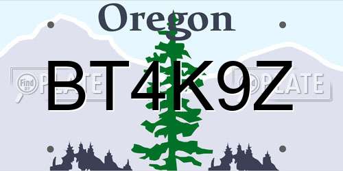 BT4K9Z Oregon License Plate