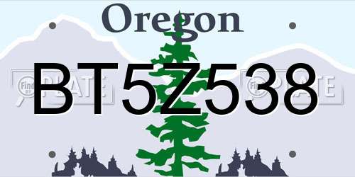 BT5Z538 Oregon License Plate
