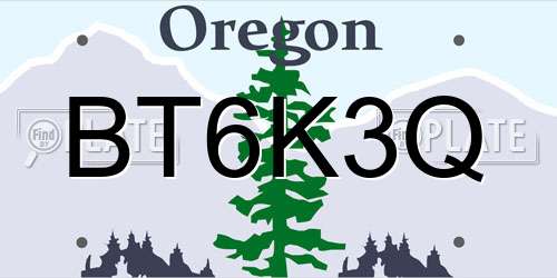 BT6K3Q Oregon License Plate