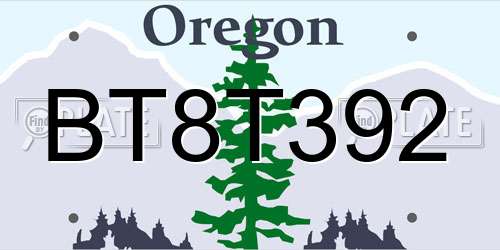BT8T392 Oregon License Plate