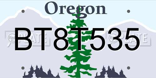 BT8T535 Oregon License Plate