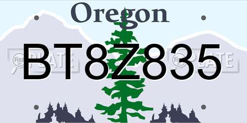 BT8Z835 Oregon License Plate
