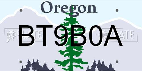 BT9B0A Oregon License Plate