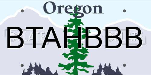 BTAHBBB Oregon License Plate