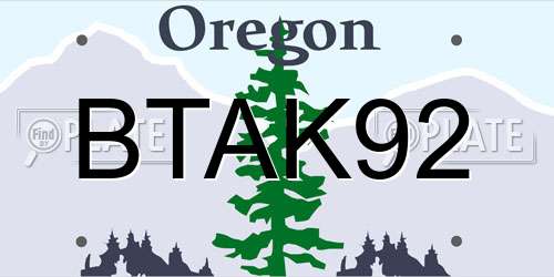 BTAK92 Oregon License Plate