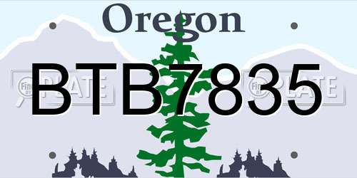 BTB7835 Oregon License Plate