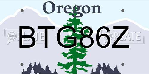 BTG86Z Oregon License Plate