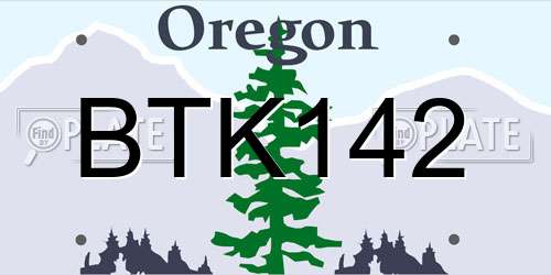 BTK142 Oregon License Plate
