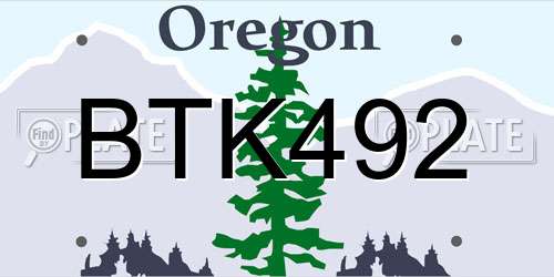 BTK492 Oregon License Plate