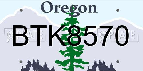 BTK8570 Oregon License Plate