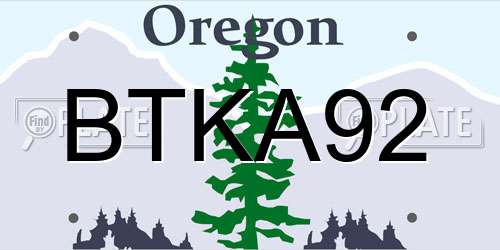 BTKA92 Oregon License Plate