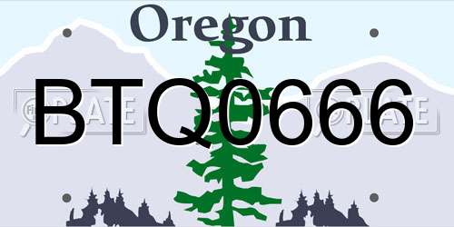 BTQ0666 Oregon License Plate