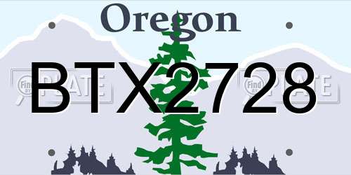 BTX2728 Oregon License Plate