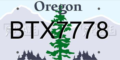 BTX7778 Oregon License Plate