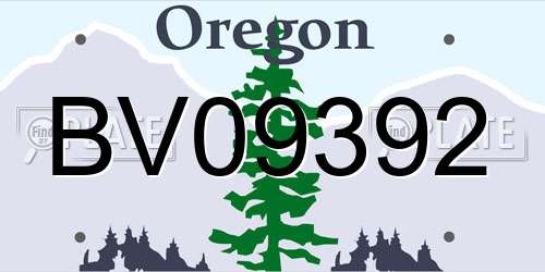 BV09392 Oregon License Plate