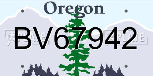 BV67942 Oregon License Plate