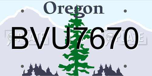 BVU7670 Oregon License Plate