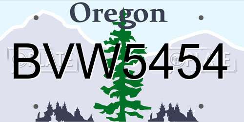 BVW5454 Oregon License Plate