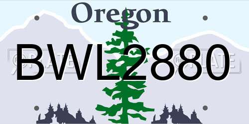 BWL2880 Oregon License Plate