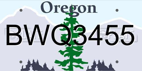 BWQ3455 Oregon License Plate