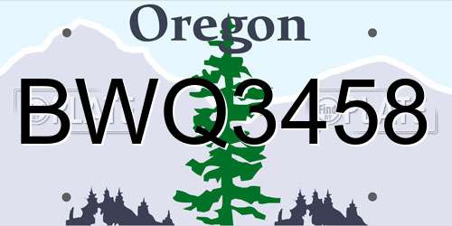 BWQ3458 Oregon License Plate