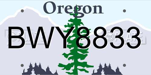BWY8833 Oregon License Plate