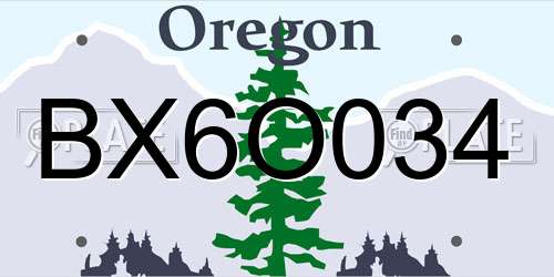 BX6O034 Oregon License Plate