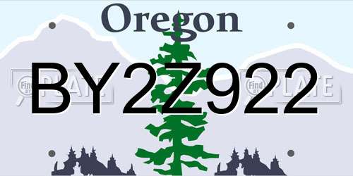 BY2Z922 Oregon License Plate