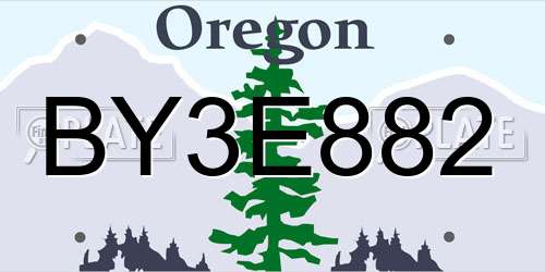 BY3E882 Oregon License Plate