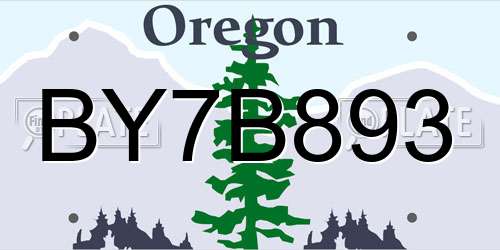 BY7B893 Oregon License Plate