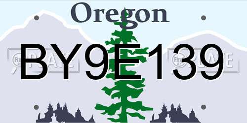 BY9E139 Oregon License Plate