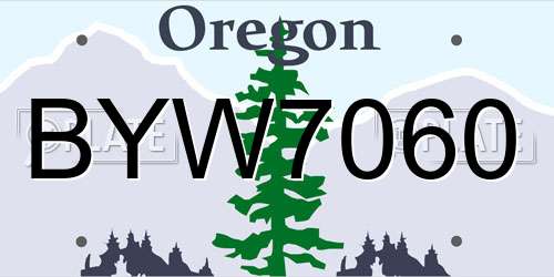 BYW7060 Oregon License Plate
