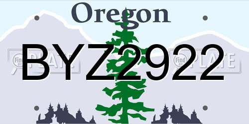 BYZ2922 Oregon License Plate